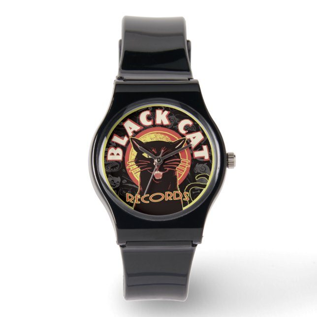 Relógio Black Cat Records Watch - Retro Vinyl Jazz (Unisex (Frente)