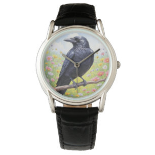 Relógio Black Crow Raven Floral