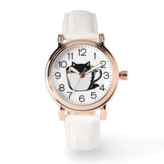 Relógio Black kitten with red nose hiding in a cup