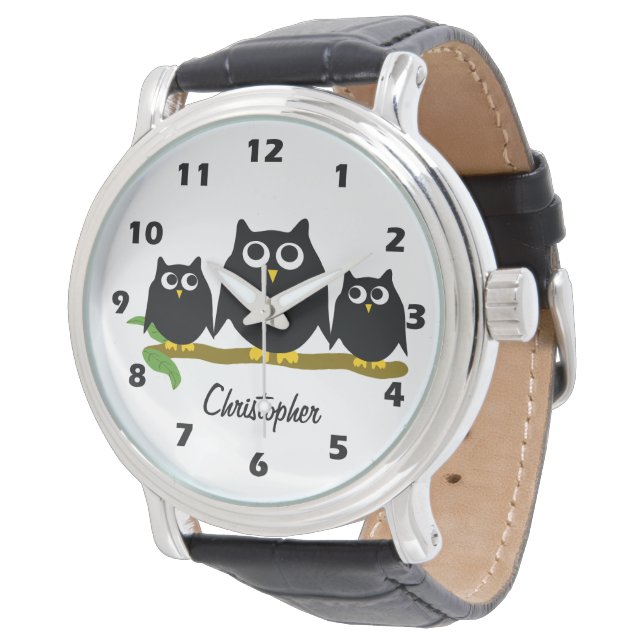 Relógio Black Owl Design Personalised (Angular)