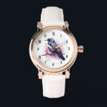 Relógio Black Raven em uma Ilustração de Ramificação<br><div class="desc">Um relógio com a imagem de um corvo preto com asas roxas cor-de-rosa. Uma água cor-de-rosa por trás deste adorável pássaro místico.</div>