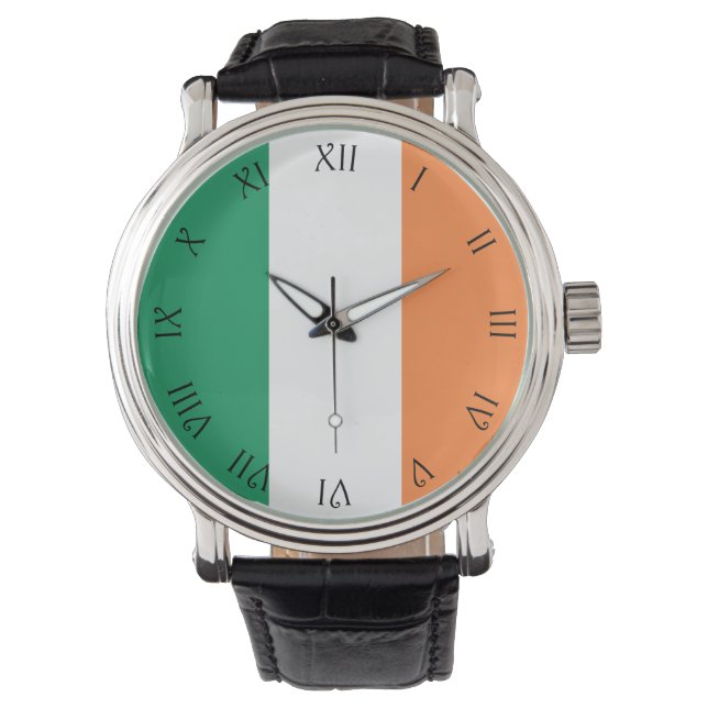 Relógio Black Script Roman Numbers Irish Flag (Frente)