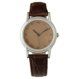Relógio Black Script Roman Numbers on Brown Womens cn