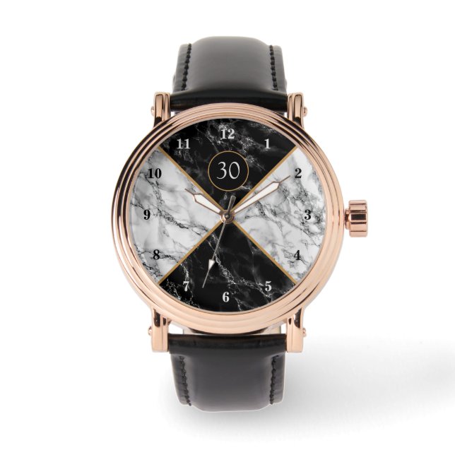 Relógio Black White Marble Watch Personalizou sua letra (Frente)