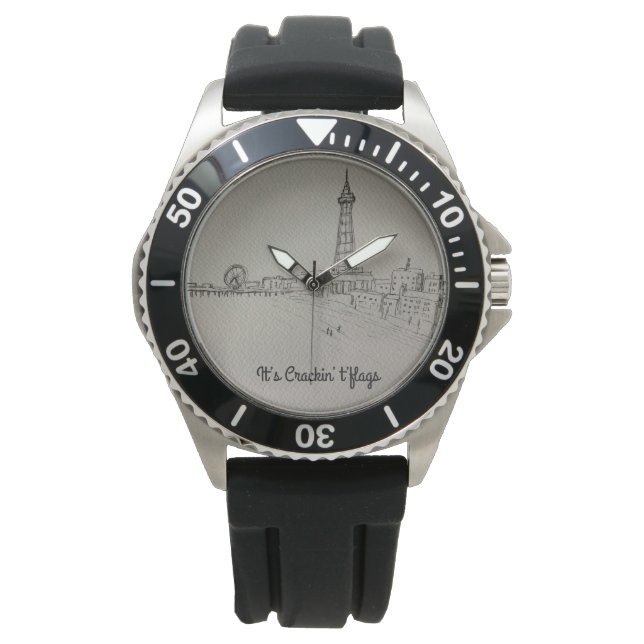 Relógio Blackpool Tower It's Cracking Flags arte original (Frente)