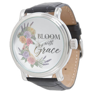 Relógio Bloom com Grace Elegant Floral Woman Silhouette