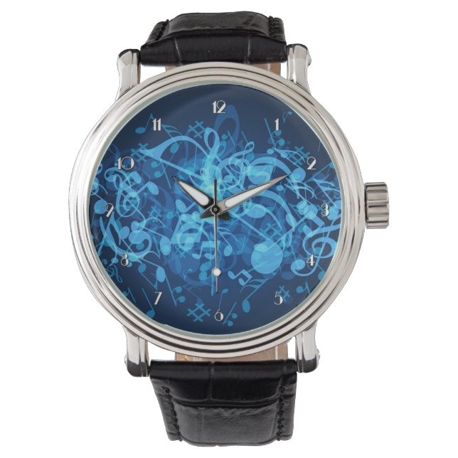 Relógio Blue Glow Music Notes Patterno Wrist Watch (Frente)