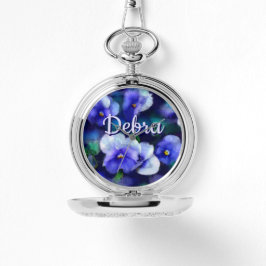 Relógio Blue Pansies Pansy Flower Floral Personalized