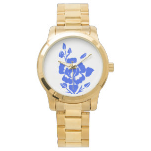 Relógio Blue Rosa Silhouette Dourado Banda LadWatch