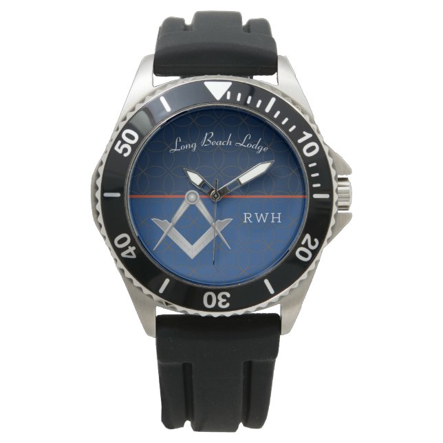 Relógio Blue Sporty Monograma Masonic Watch (Frente)