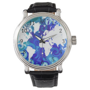 Relógio Blue World Map Design 267