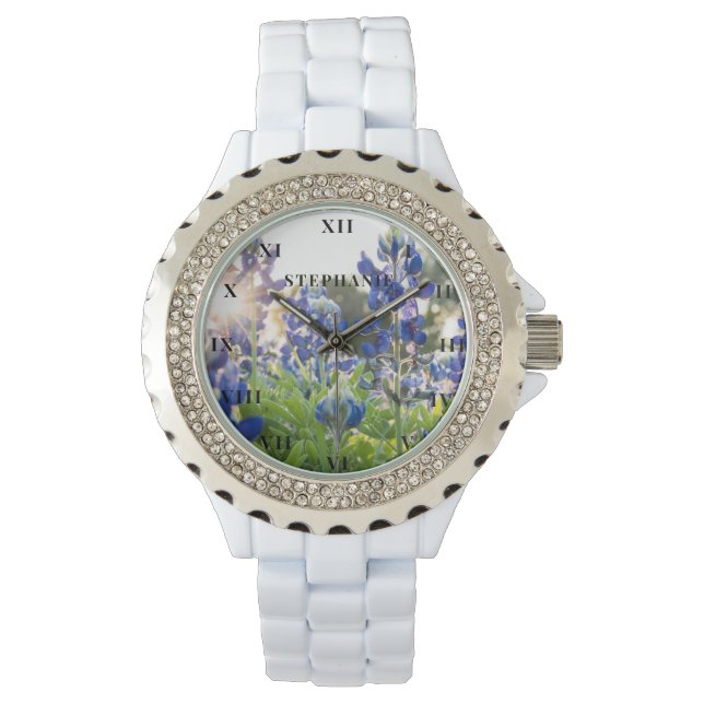 Relógio Bluebonnets Texas Fllower Lupine Floral (Frente)