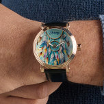 Relógio Boho American Indian Dream Catcher, aquarela<br><div class="desc">Este Watch apresenta uma caçadora nativa americana de sonhos com belas penas em cores pastéis. Aquarela,  arte digital. Um presente personalizável de Excelente para cada homem!</div>
