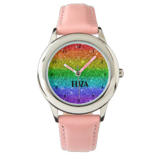 Relógio Boho Arco-Íris Brilhante Meninas Cutes Rosa Menino
