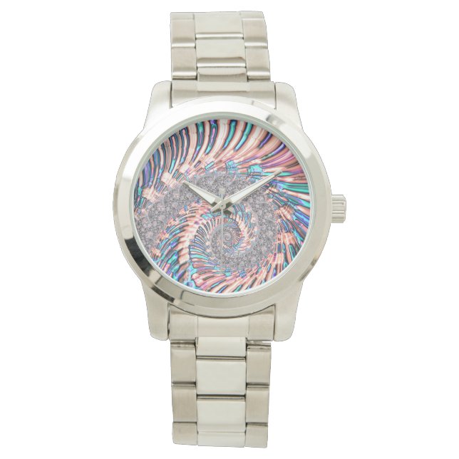 Relógio Boho Pastel rosa e Abstrato espiral azul (Frente)