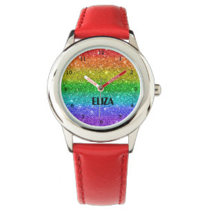 Relógio Boho Rainbow Glitter Glitter Glitter Meninas Rosa 