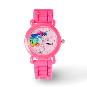 Relógio Boho Rainbow Magical Cute Girls Unicorn Pink