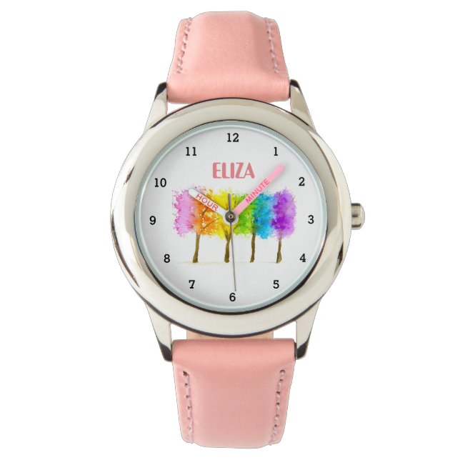 Relógio Boho Rainbow Watercolor Meninas Cute Rosa Meninas  (Frente)