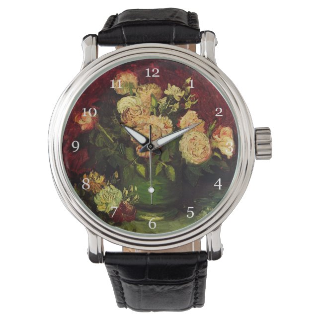Relógio Boliche com Peonies e Rosas, Vincent van Gogh. (Frente)