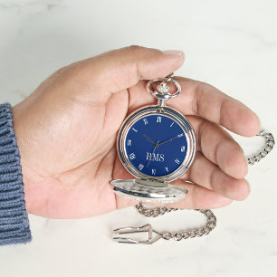 Relógio Bolso de Monograma Azul Silver Marinho de Timepece