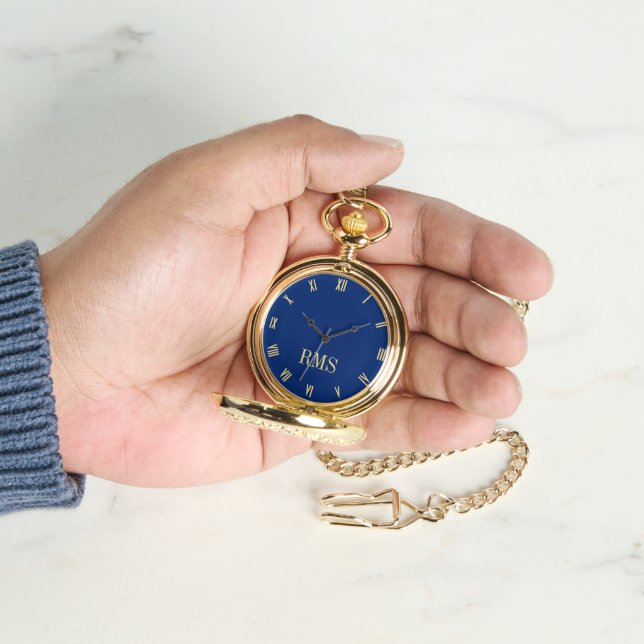 Relógio Bolso de Monograma Dourado Azul Marinho Timepece C (Mão)