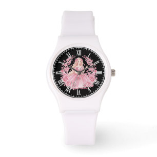 Relógio Boneca Princesa Rosa Elegante para Mulheres Flor d