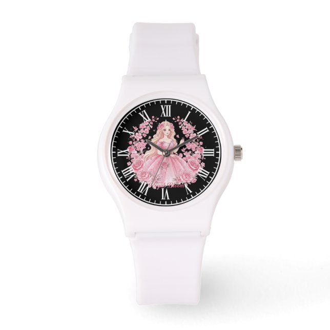 Relógio Boneca Princesa Rosa Elegante para Mulheres Flor d (Frente)