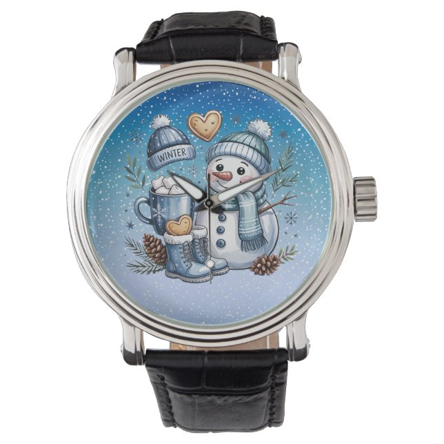 Relógio Boneco de Neve Aconchegante de Inverno (Frente)
