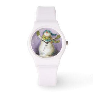Relógio Boneco de neve com mitenes do inverno