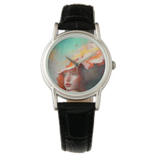 Relógio Bonita Abstrato de Arte Vermelha Ginger Girl