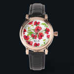 Relógio Bonito Cópias de Cor Vermelha Personalizadas<br><div class="desc">Bonito padrão de papoila de cor vermelha.</div>