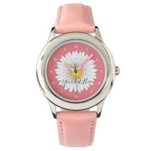 Relógio Bonito Crianças margaridas cor-de-rosa, aço inox
