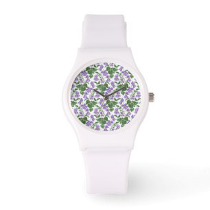 Relógio Bonito Mauve Violets Floral White Sporty Watch