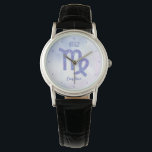 Relógio Bonito Símbolo de Astrologia Virgo Personalizado R<br><div class="desc">Este bonito,  personalizado relógio roxo e lavanda Virgo apresenta seu sinal astrológico do Zodiac em um belo brilho como as constelações. Personalize este belo presente de relógio de pulso com seu nome em lindos scripts cursivos para alguém que faz aniversário no final de agosto ou no início de setembro.</div>