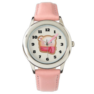 Relógio Bonito Urso Rosto num Biscoito de Natal Vermelho