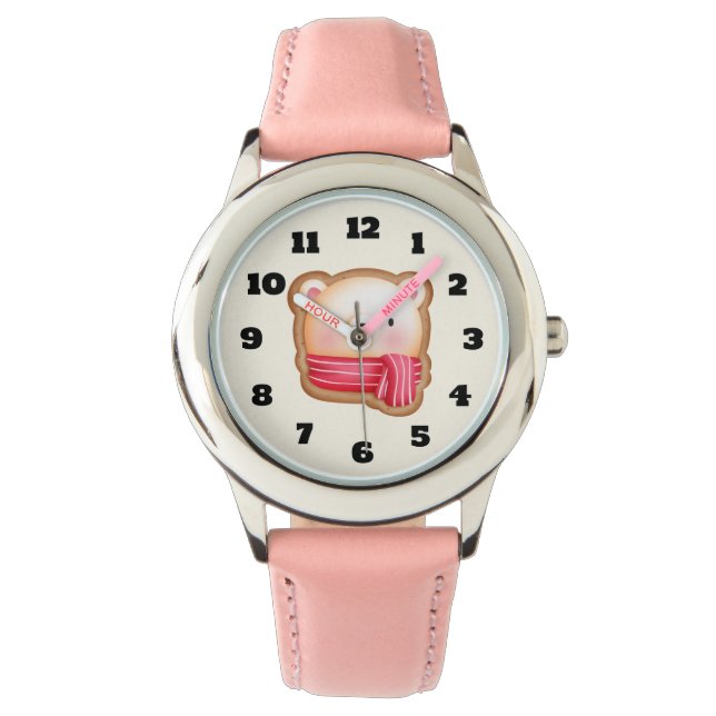 Relógio Bonito Urso Rosto num Biscoito de Natal Vermelho (Frente)