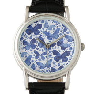 Relógio Borboleta Aquarela Azul