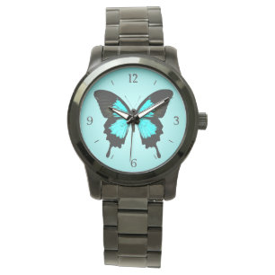 Relógio Borboleta - azul e preto de turquesa