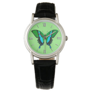 Relógio Borboleta-do-vento em verde, turquesa e preto