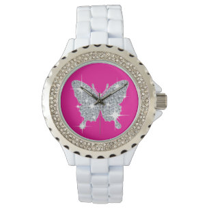 Relógio Borboleta-faísca de diamante Glam faux em forma r