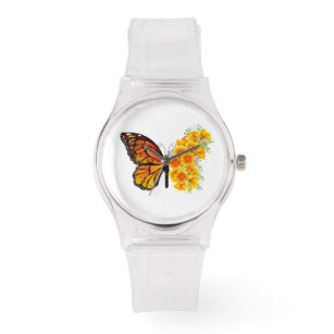 Relógio Borboleta Flor com Papagaio Amarelo da Califórnia