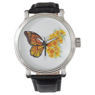 Relógio Borboleta Flor com Papagaio Amarelo da Califórnia