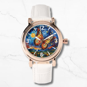 Relógio Borboleta Pintada Starry Night Sky Mulheres Legant