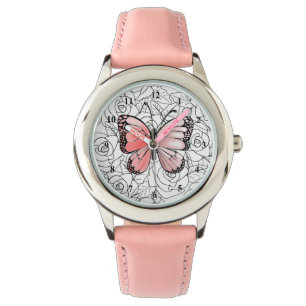 Relógio Borboleta Rosa E Rosa - Primavera - Pintura