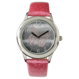 Relógio Borboleta Rosa-Rosa-Chic Silver Cócica Adicionar N