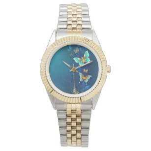 Relógio Borboletas de ouro em um fundo azul