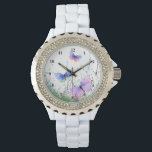 Relógio Borboletas voadoras<br><div class="desc">Relógios com Primavera Joy - Borboletas Coloridas Voando na Natureza, Borboleta de Pintura em Aquarela e Flores Vigiar - Personalizável - ou Escolher / Adicionar Seu Texto / Cor Favorito - Torne seu Presente Único - Redimensiona e mova ou adicione elementos com a ferramenta de personalização! - Desenho e Design...</div>
