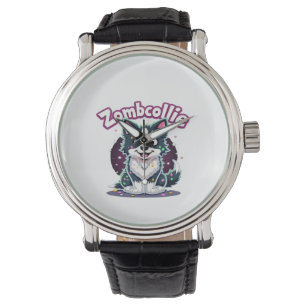 Relógio Border Collie BC Cão Zumbi Halloween T- essencial