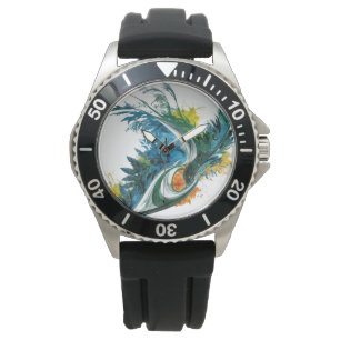 Relógio Borracha Negra de Aço Inoxidável Vigia Homens