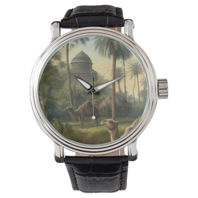 Relógio Botânica: dromedários na selva perto de um rio (Frente)